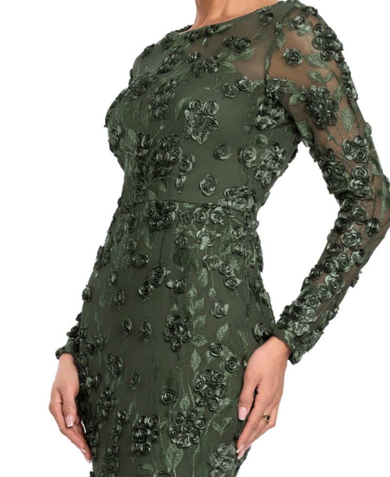 Women's Long Sleeve Rose Flower Dress