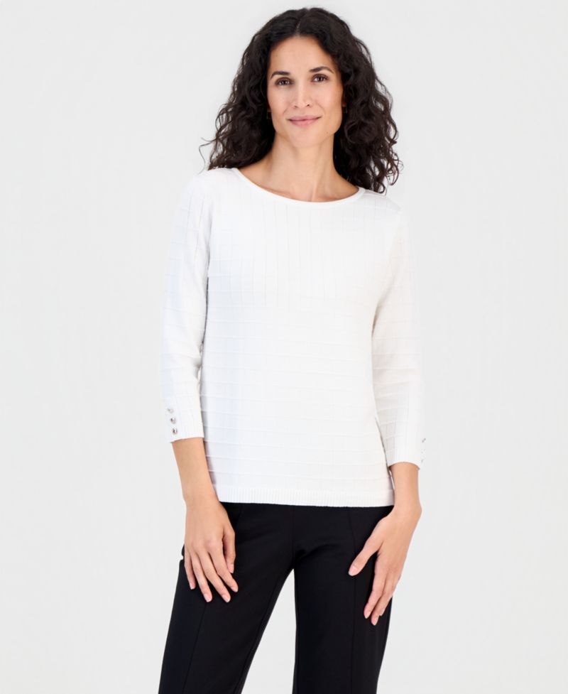 Women's Textured Boat-Neck 3/4-Sleeve Sweater