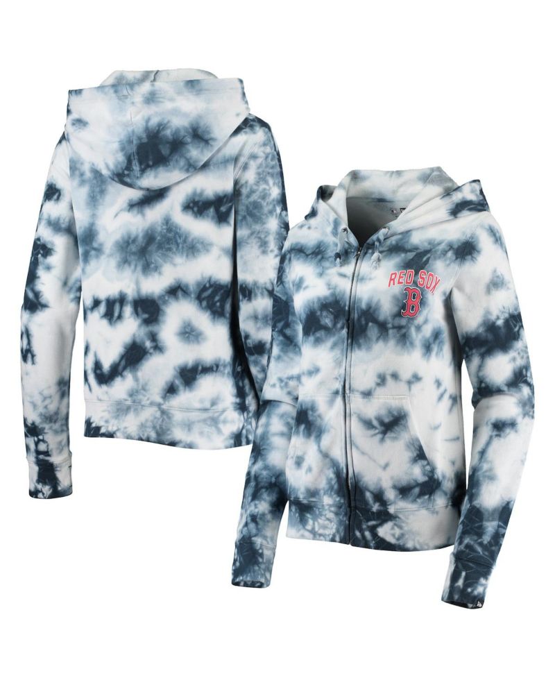 Women's Navy Boston Red Sox Tie-Dye Fleece Full-Zip Hoodie