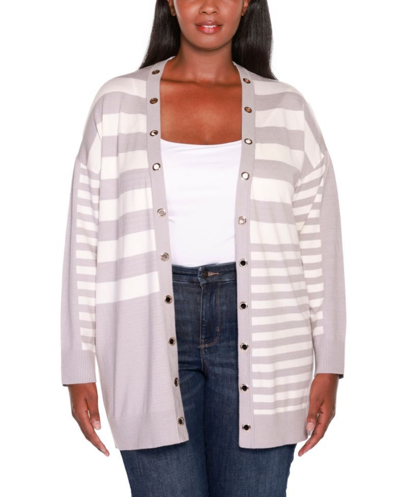 Plus Size Black Label Colorblocked Open-Front Cardigan Sweater