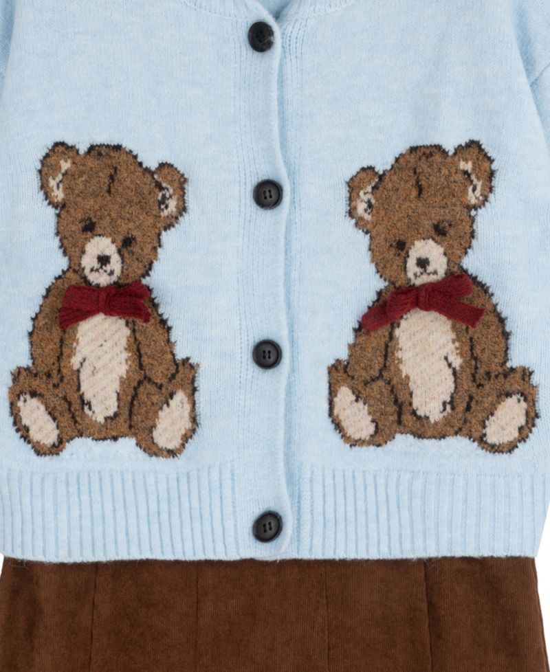 Girls' 7-16 Teddy Bear Cardigan and Corduroy Jumper Dress, 2-Piece Set