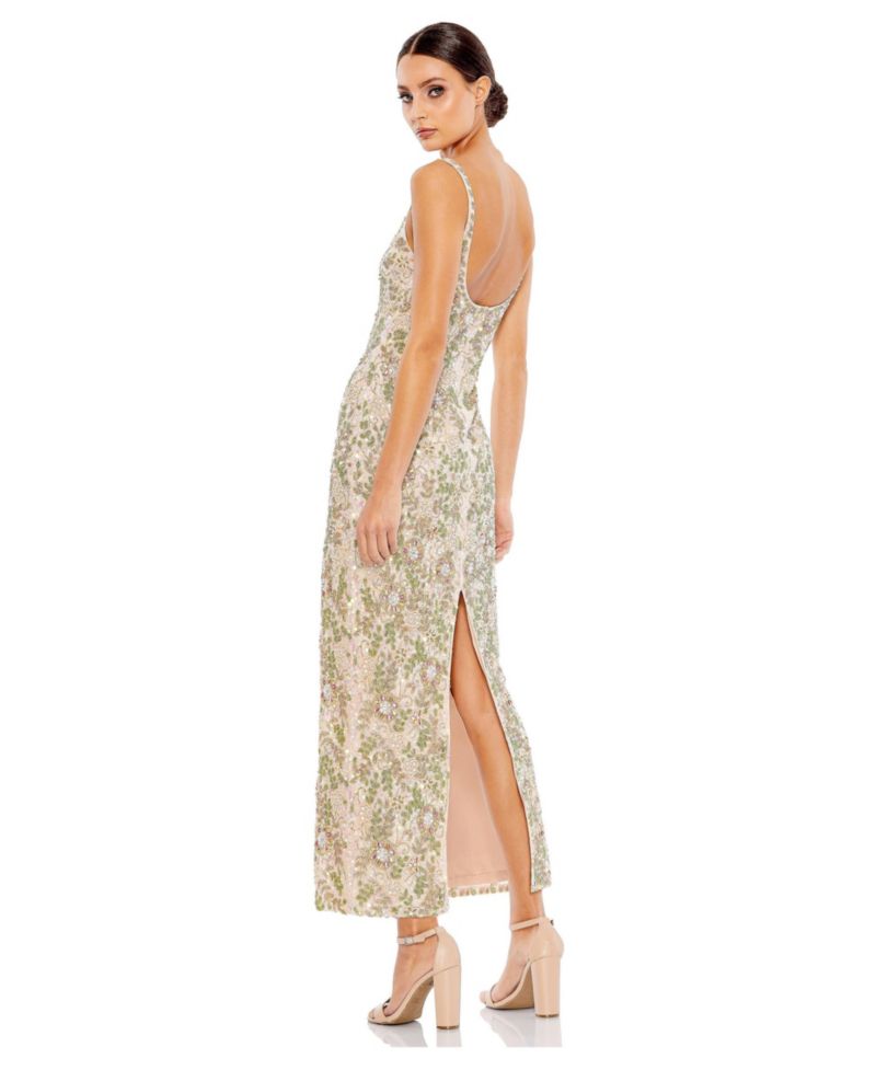 Women's Sleeveless Hand Beaded Floral Midi Dress