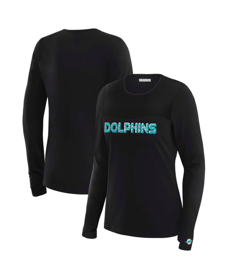Women's x Gracie Hunt Black Miami Dolphins Mesh Panel Long Sleeve T-Shirt