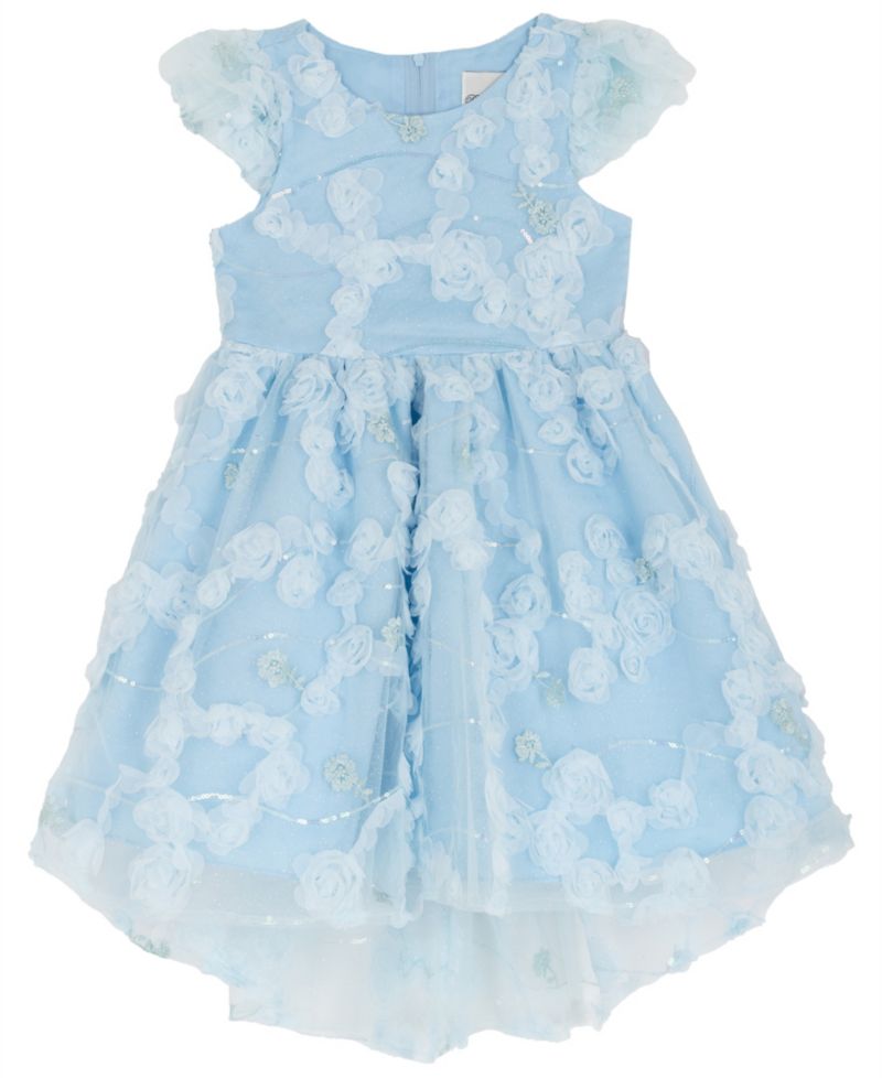 Girls' 2T-6X Rose Soutache Flutter-Sleeve Dress