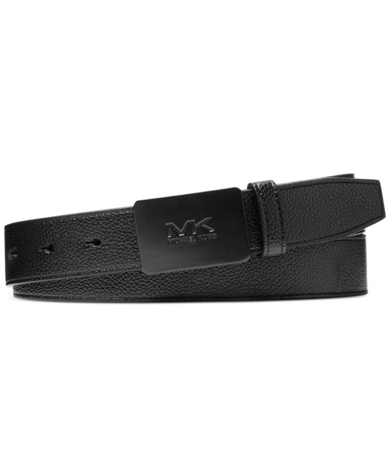 31MM Men's Fast Faux-Leather MK Plaque-Buckle Belt