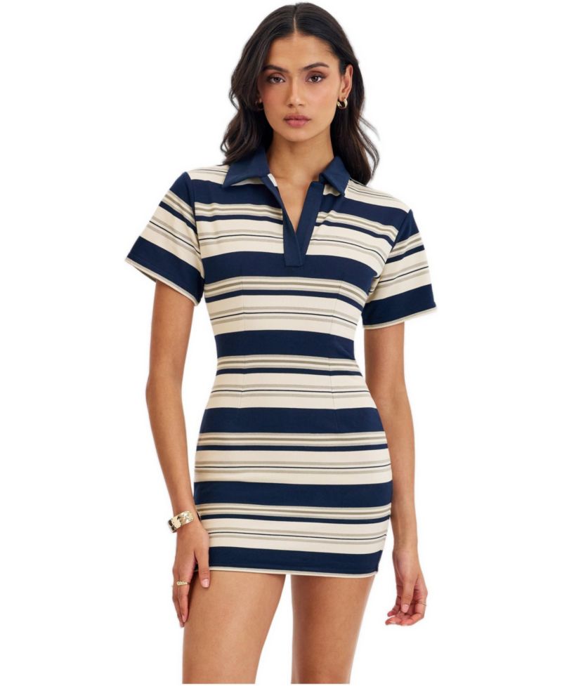 Women's Whitley Collared Short-Sleeve Striped Mini Dress