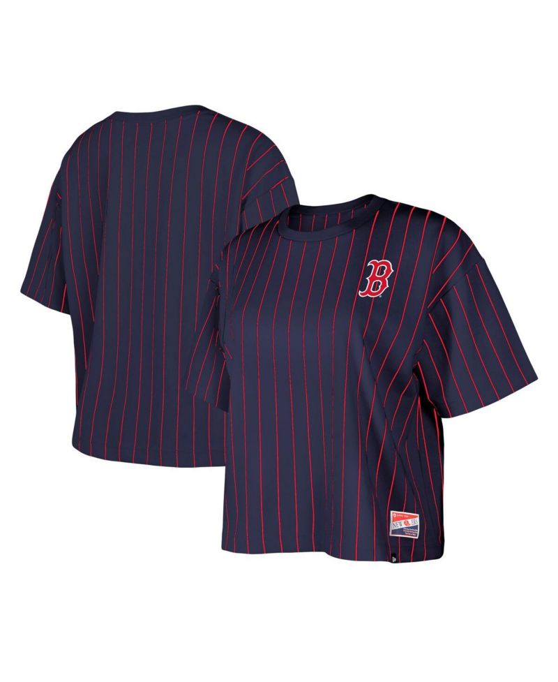 Women's Navy Boston Red Sox Boxy Pinstripe T-Shirt