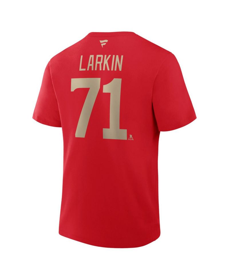 Men's Dylan Larkin Red Detroit Red Wings Captain's Patch Centennial Authentic Stack Name & Number T-Shirt