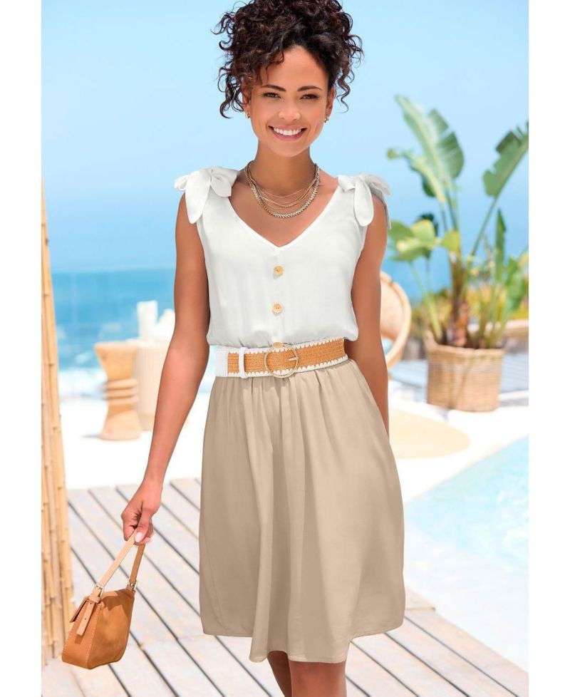 Women's Viscose 2-In-1 Fit-and-Flare V-Neck Elastic-Waist Short Dress