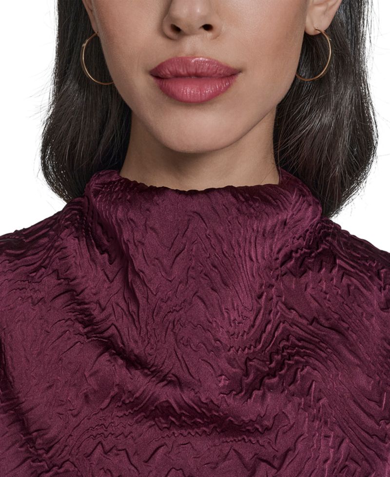 Women's Novelty Knit High Cowl Neck Ruche Waist Bodycon Dress