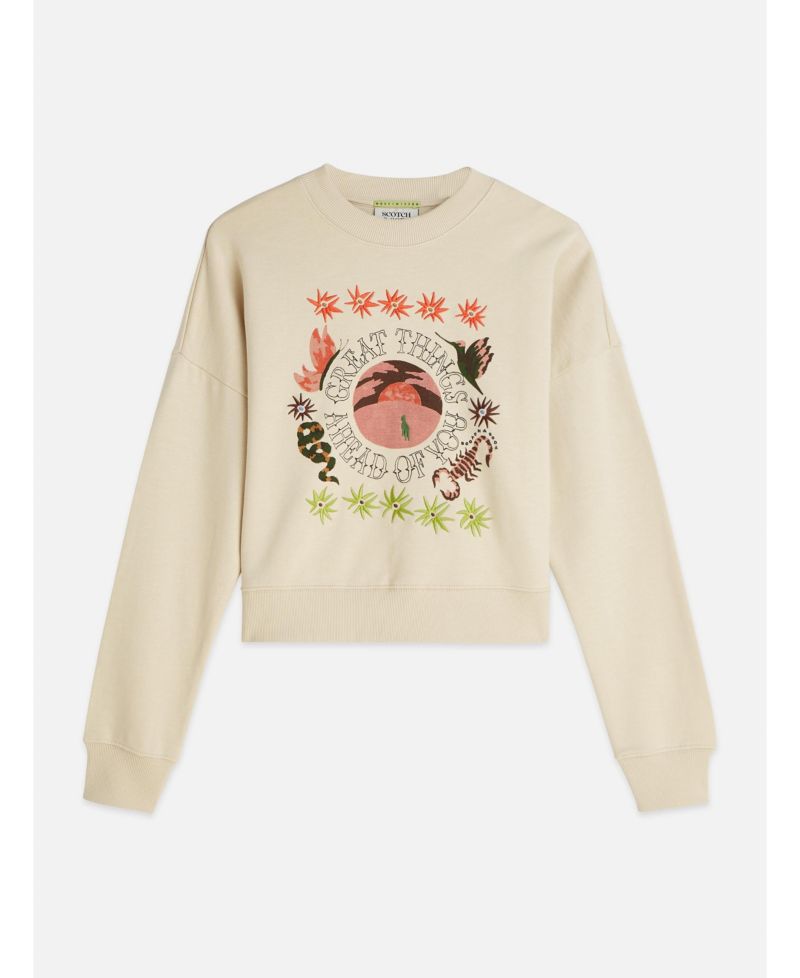 Women's Sweatshirts Artwork Relaxed-Fit Sweatshirt, Fog, X-Small