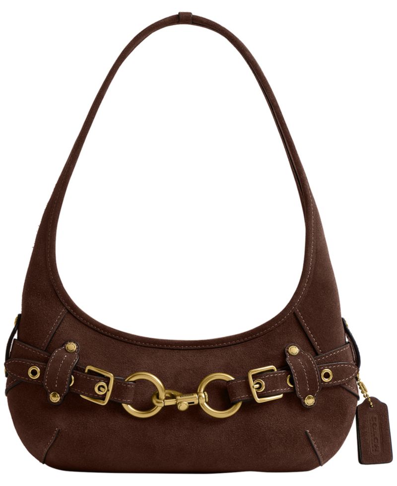 Belted Ergo Small Suede Shoulder Bag 26