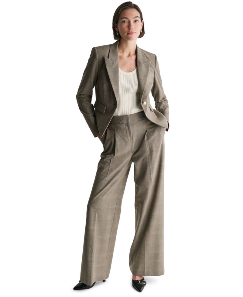 Women's Plaid One Button Blazer