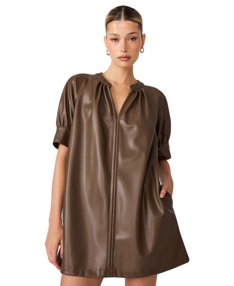 Women's Sharleene Puff-Sleeve Polyurethane Mini Dress