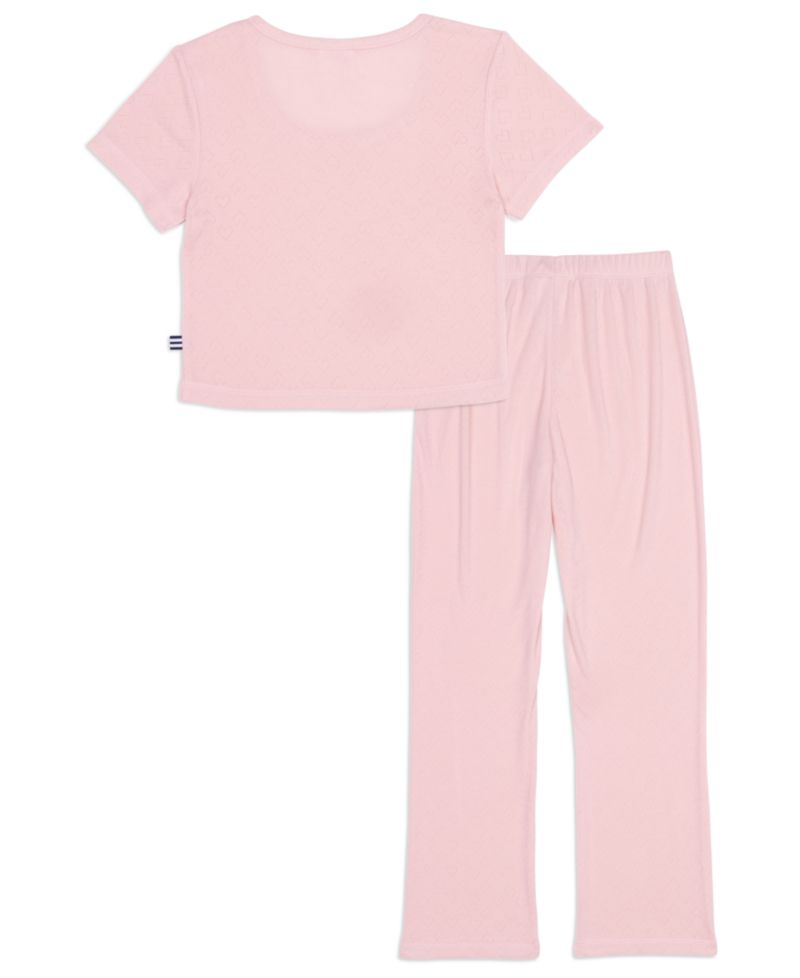 Girls' 6-16 Heart Pointelle Round Neck T-Shirt & Pants, 2-Piece Set