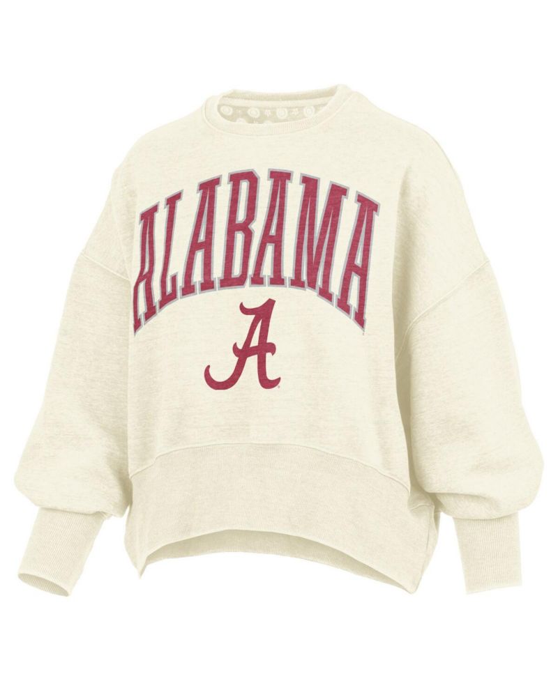 Women's Natural Alabama Crimson Tide Oversized Waist-Length Crewneck Sweatshirt