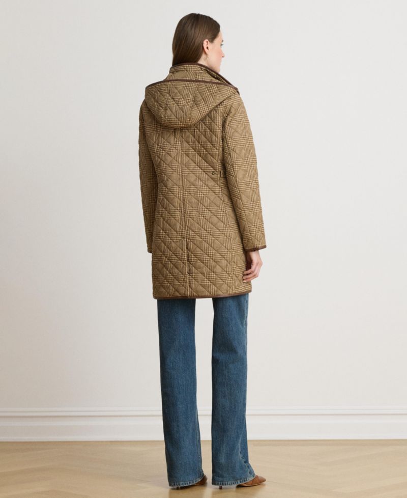 Petite Hooded Quilted Faux-Suede-Trim Coat