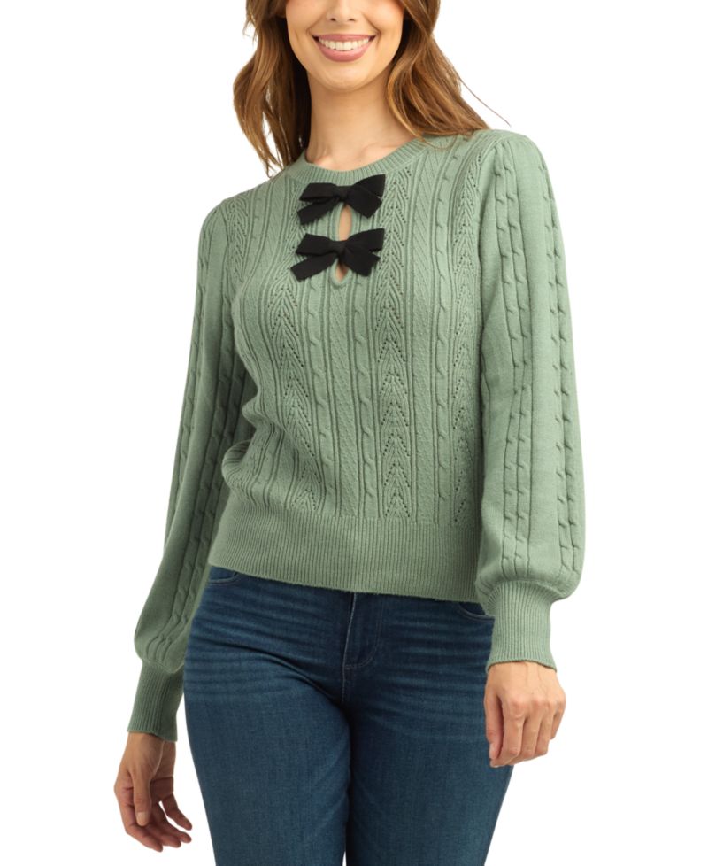 Juniors' Cable-Knit Balloon-Sleeve Pullover Sweater