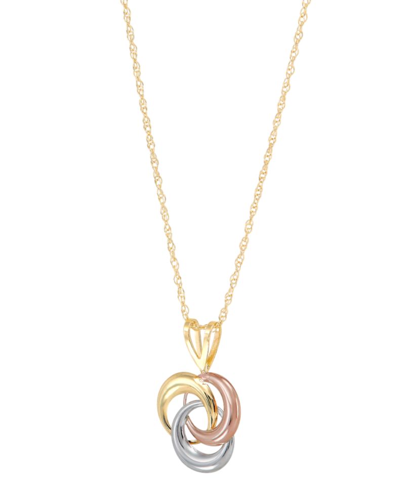 Tricolor Love Knot 18" Pendant Necklace in 10k Yellow, White & Rose Gold