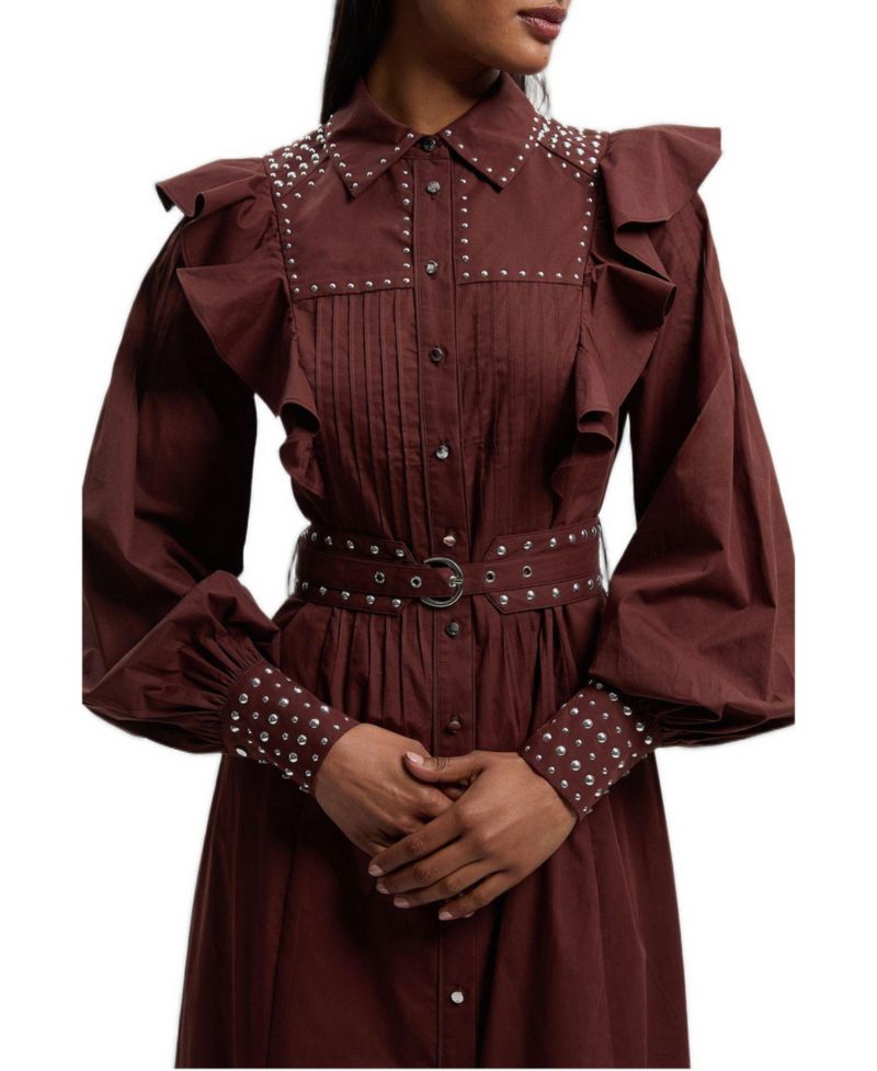 Women's Cotton Studded Maxi Shirt Dress