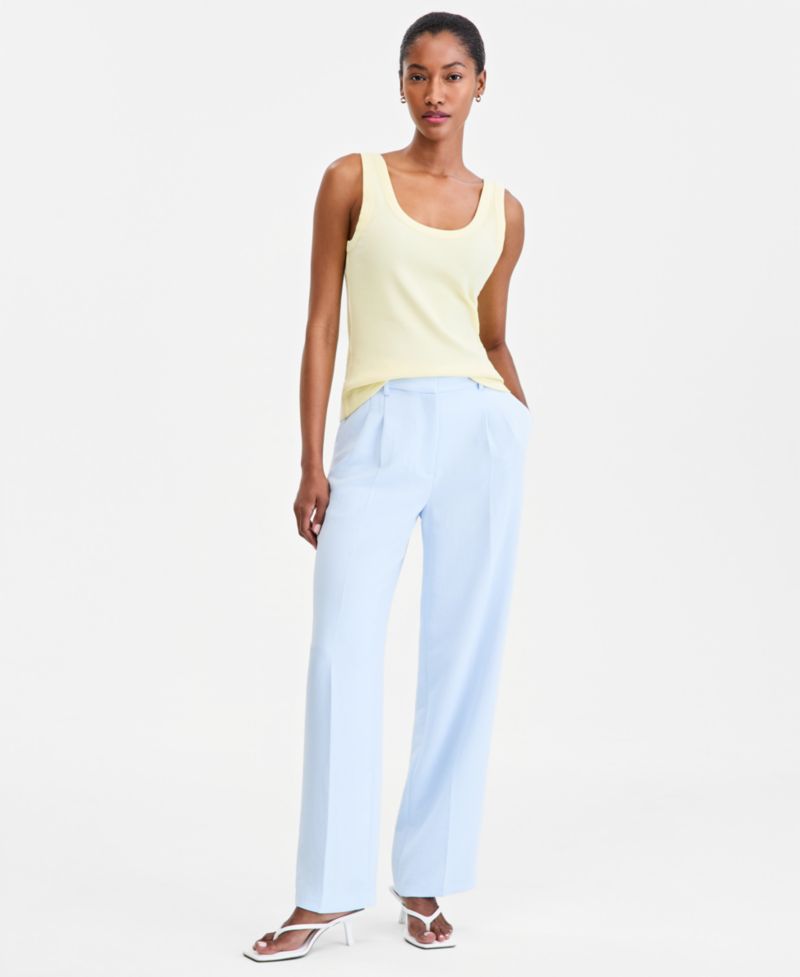 Women's High-Rise Polished Crepe Pleated Wide-Leg Trousers