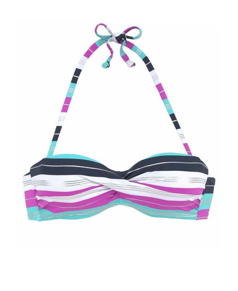 Women's Striped Removable Pads Underwire Bikini Top