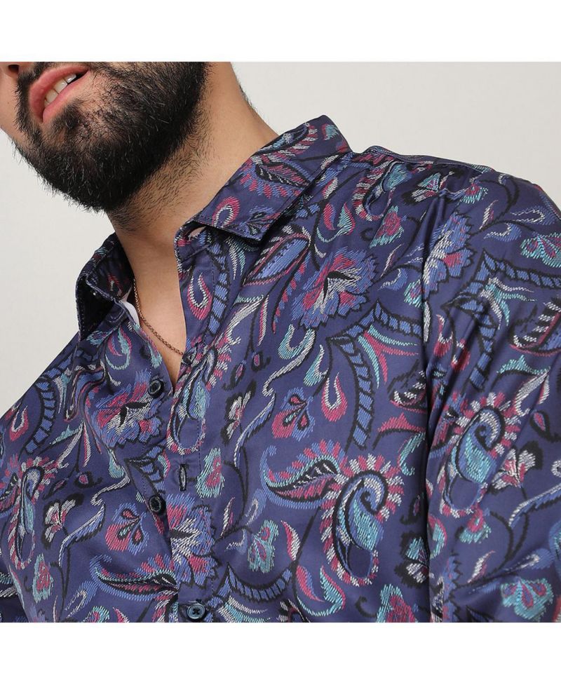 Men's Navy Blue Paisley Shirt