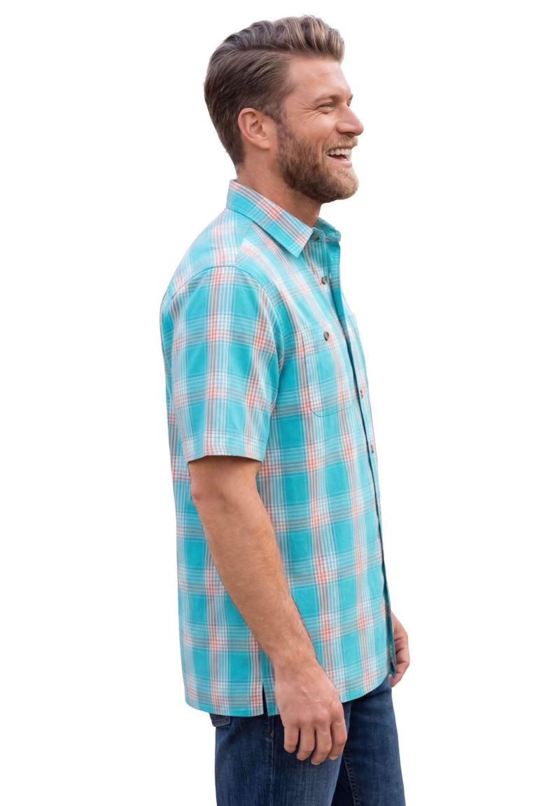Tall Plaid Wrinkle-Resistant Short Sleeve Button Down