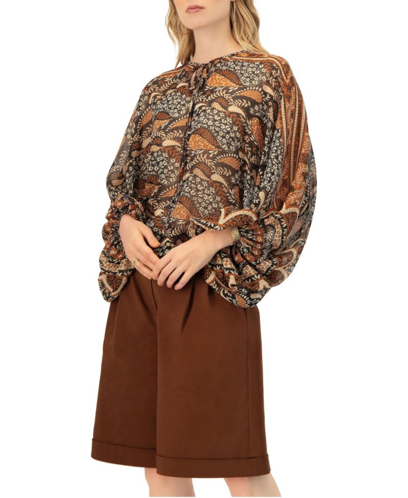 Women's Dolman Paisley Blouse with Neck Ties