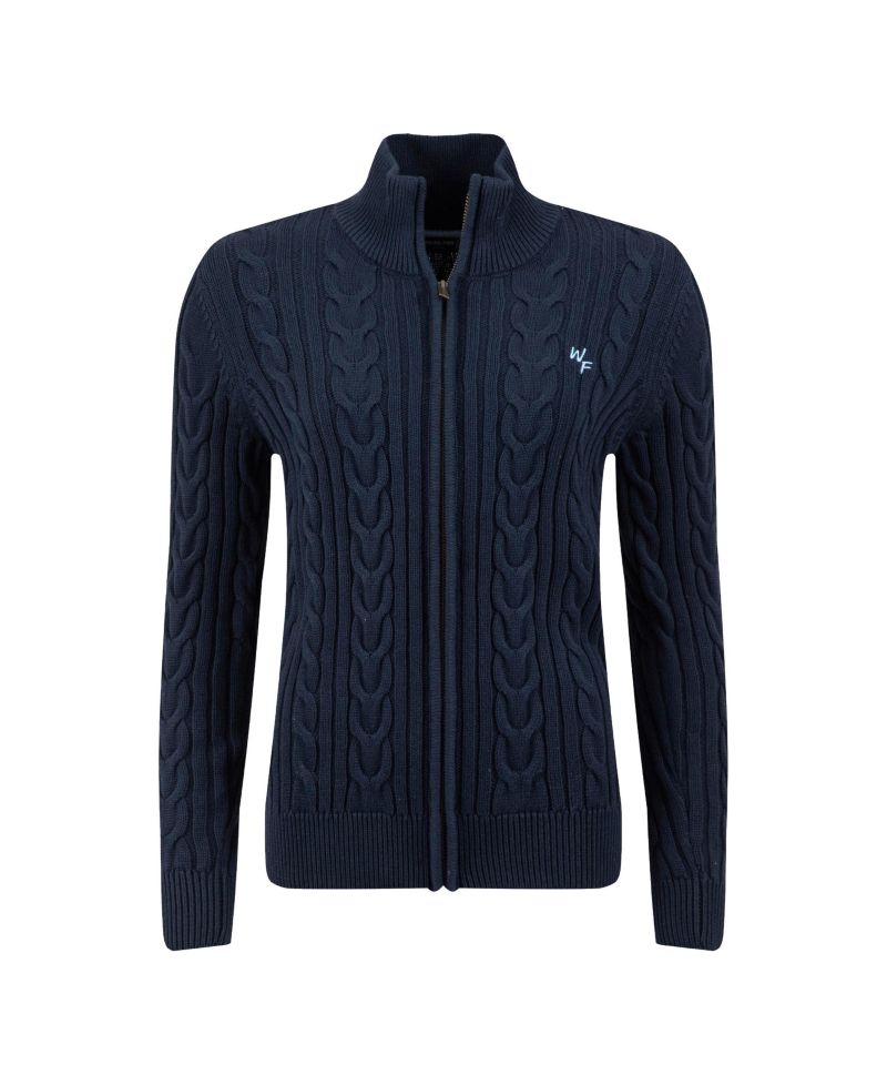 Women's Lunenne Cable-Knit Full-Zip Funnel-Neck Cardigan