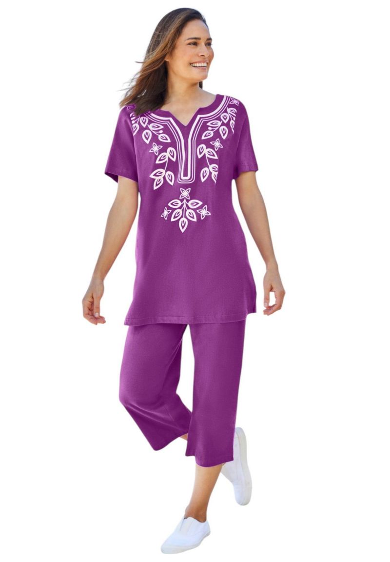 Plus Size Within Printed Tunic and Capri Set