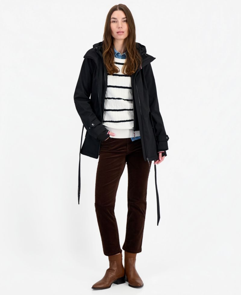 Women's Hooded Belted Softshell Coat, Created for Macy's
