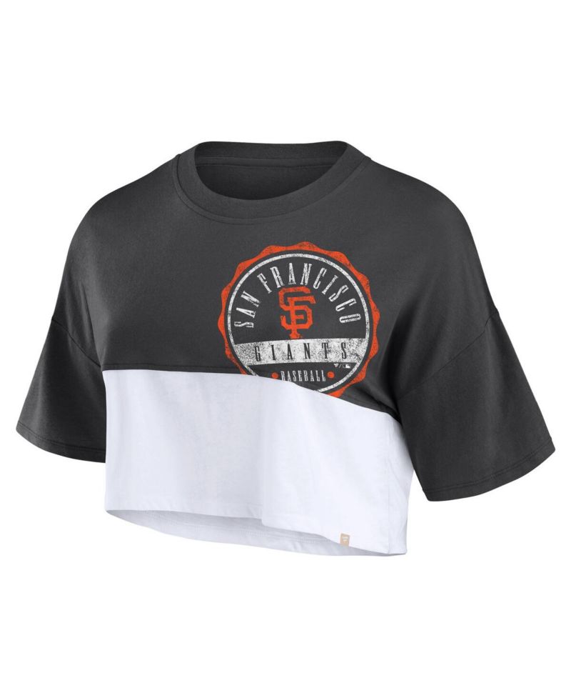 Women's Heather Black/White San Francisco Giants Color Split Boxy Cropped T-Shirt