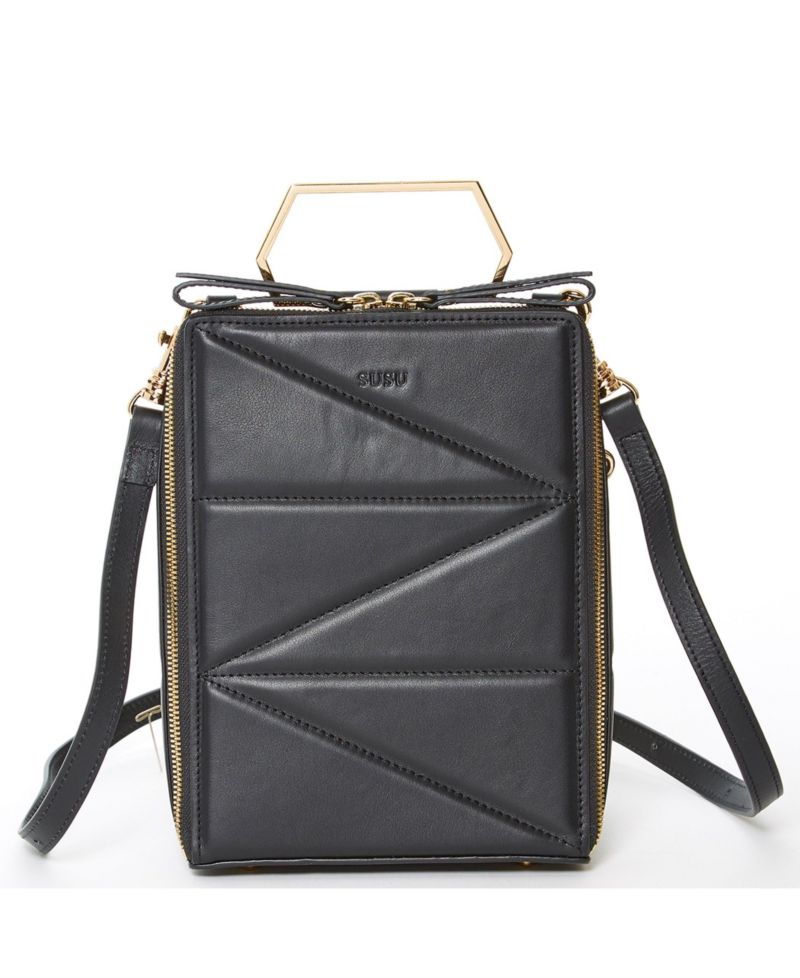 Leather Convertible Backpack Purse Crossbody Bag with Gold Handle