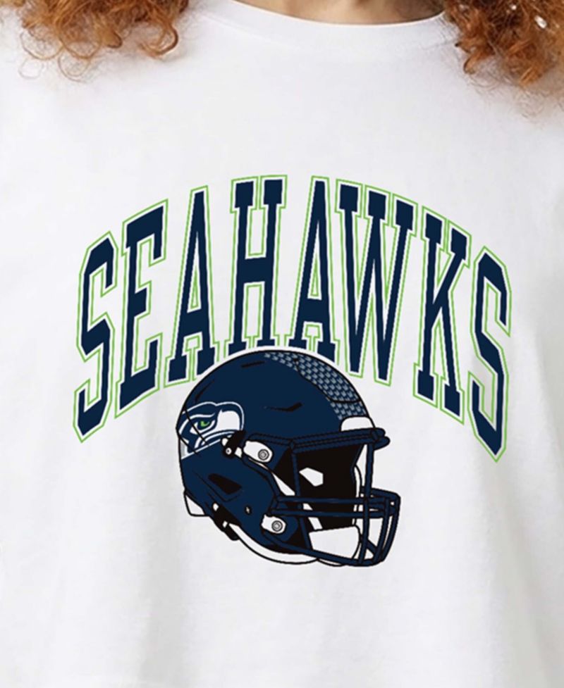 Women's White Seattle Seahawks Boyfriend Cropped T-Shirt