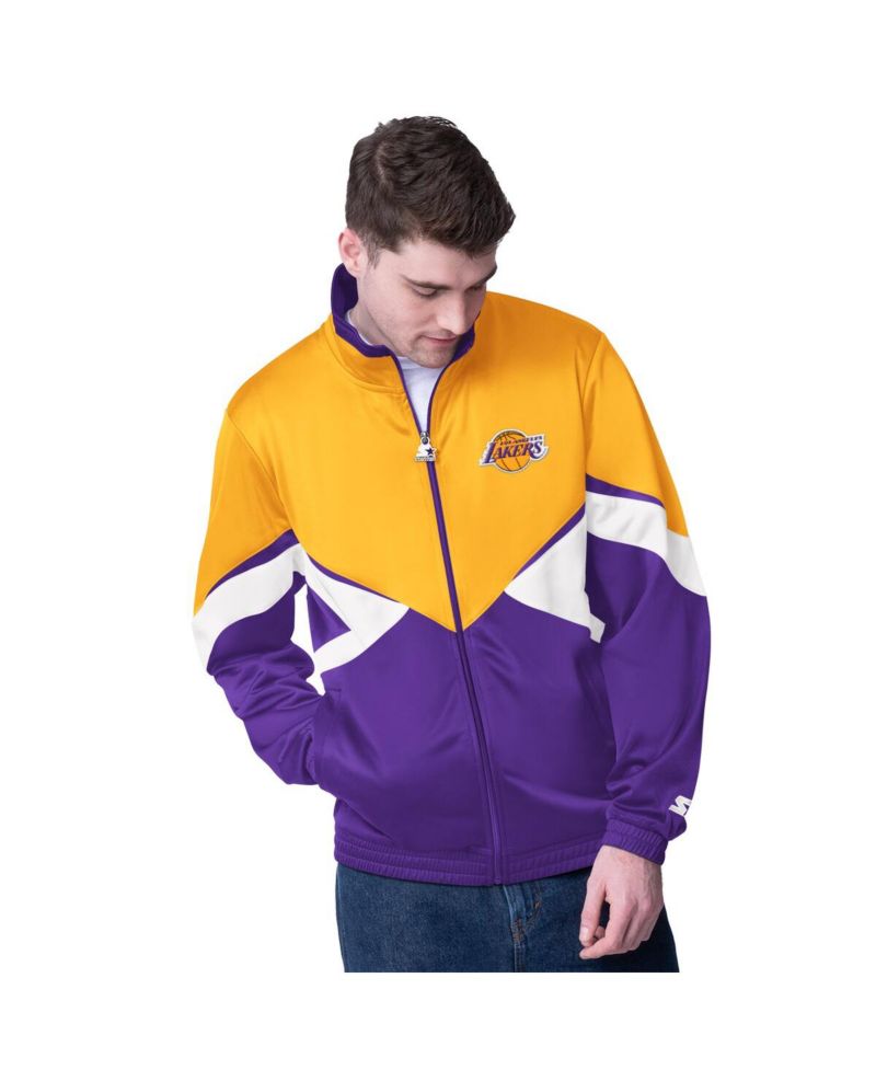 Men's Gold/Purple Los Angeles Lakers Rush Applique Full-Zip Track Jacket