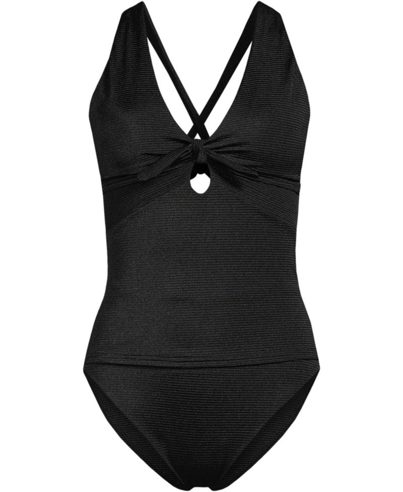 Women's Shine Ribbed Tankini Top and High Waisted Bottom Swimsuit Set