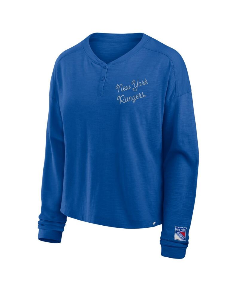 Women's Blue New York Rangers Oversized All Out Effort Long Sleeve Henley T-Shirt