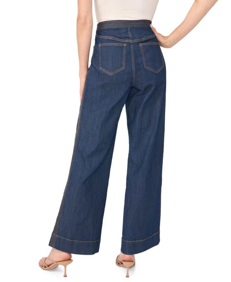 Women's Double Contrast High-Waisted Wide-Leg Stretch Jeans