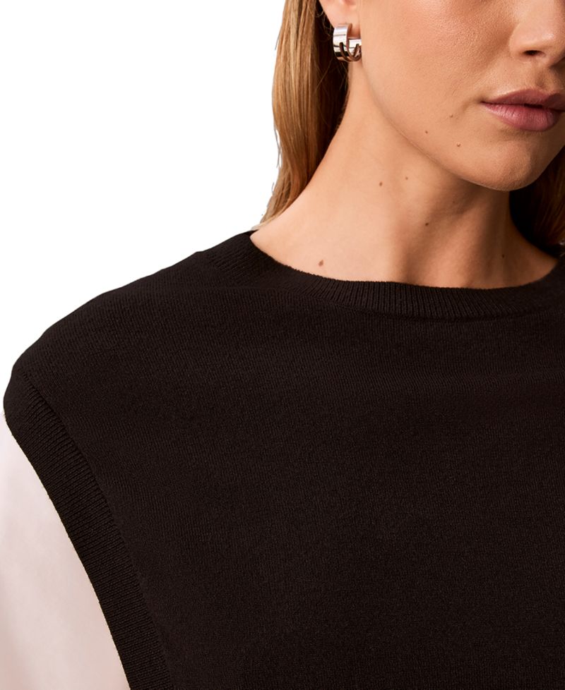 Petite Crewneck Long-Sleeve Colorblock Sweater