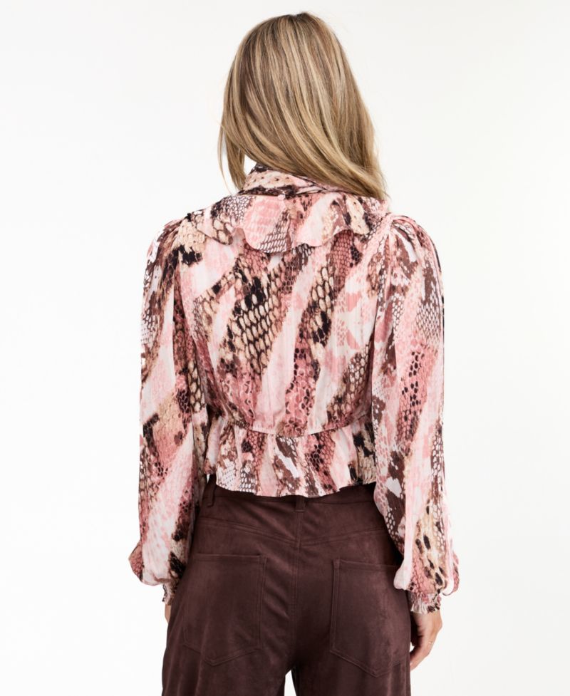 Women's Audrey Yoryu Long-Sleeve Ruffle Snake-Print Blouse