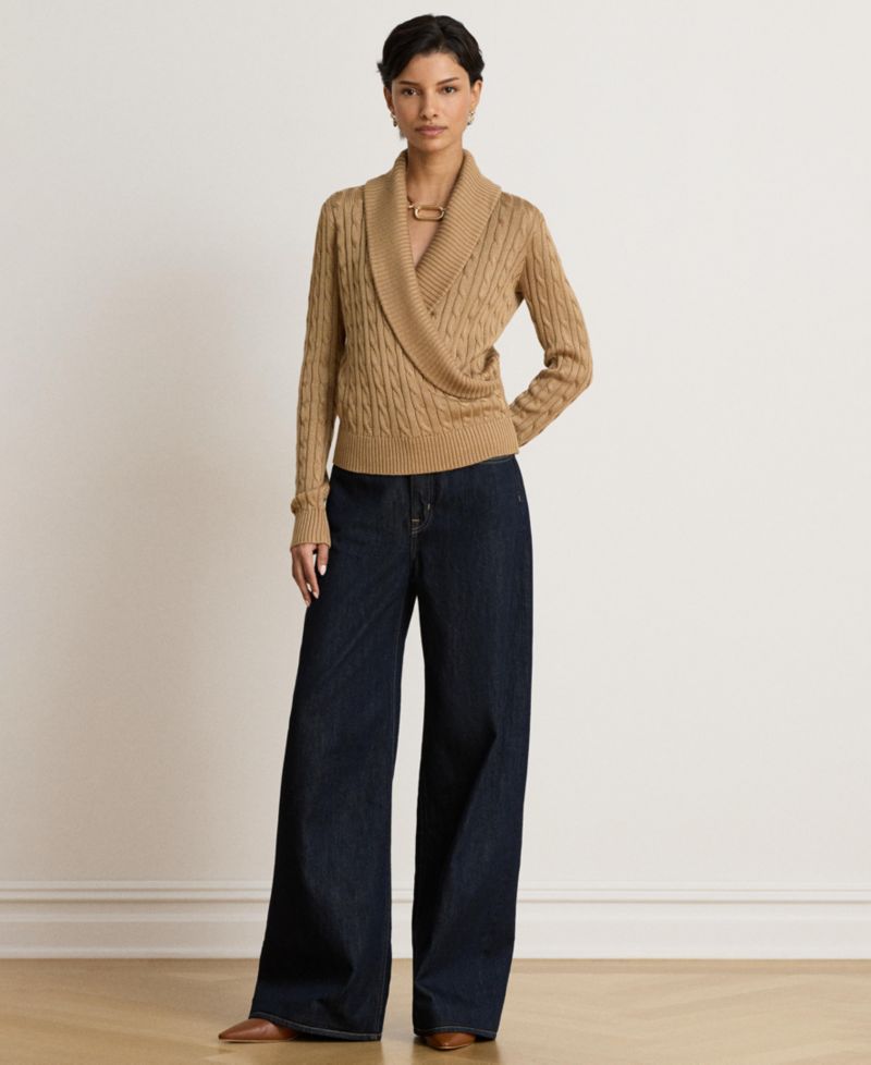 Women's Cable-Knit Shawl-Collar Sweater