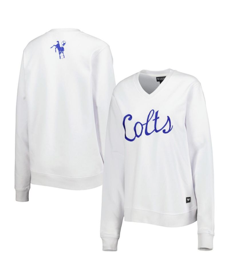 Women's White Indianapolis Colts Cheer V-Neck Fleece Pullover Sweatshirt