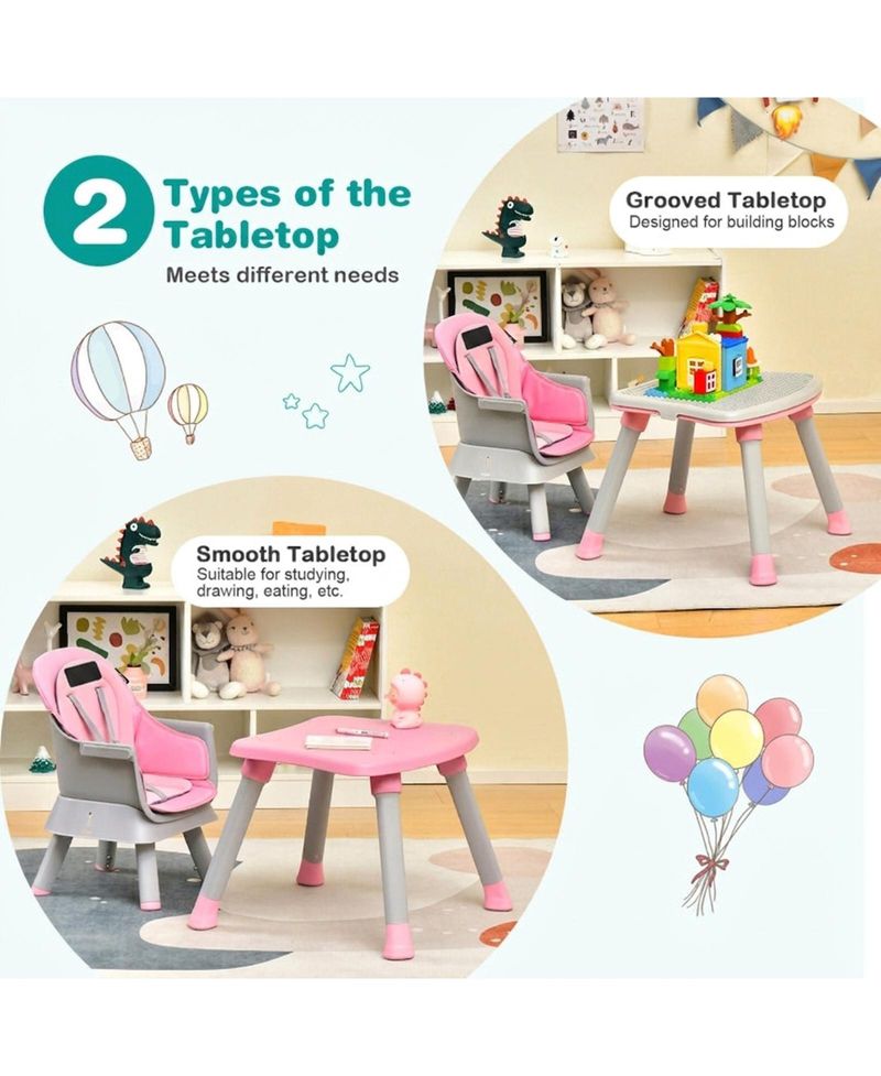 Toddler 6 in 1 Convertible High Chair with Adjustable Removable Tray and Booster