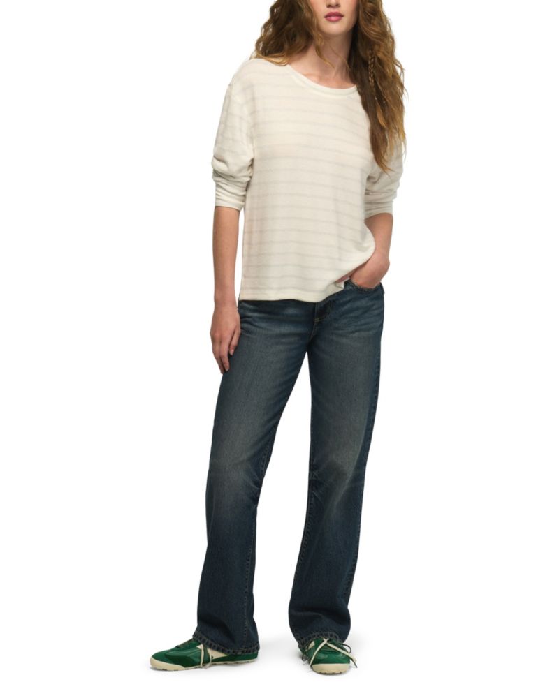 Women's Lucky Cloud Long-Sleeve Metallic Shine Crewneck T-Shirt