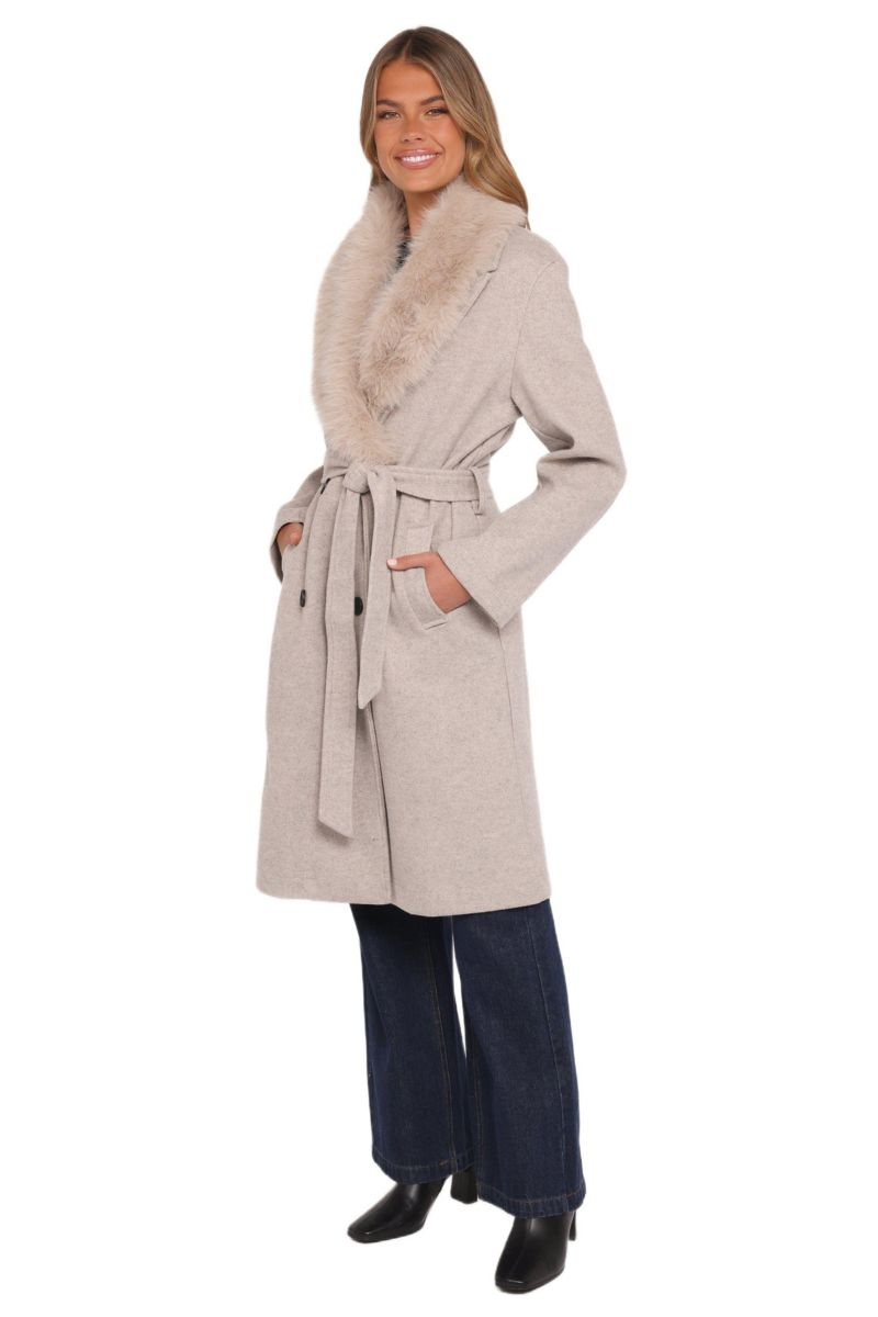 Women's Fur Collar Tie Waist Coat