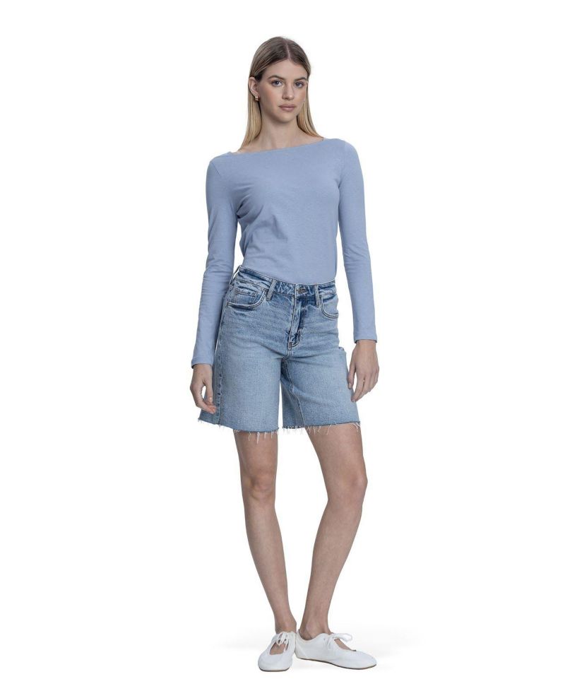 Women's High Rise Raw Hem Denim Shorts
