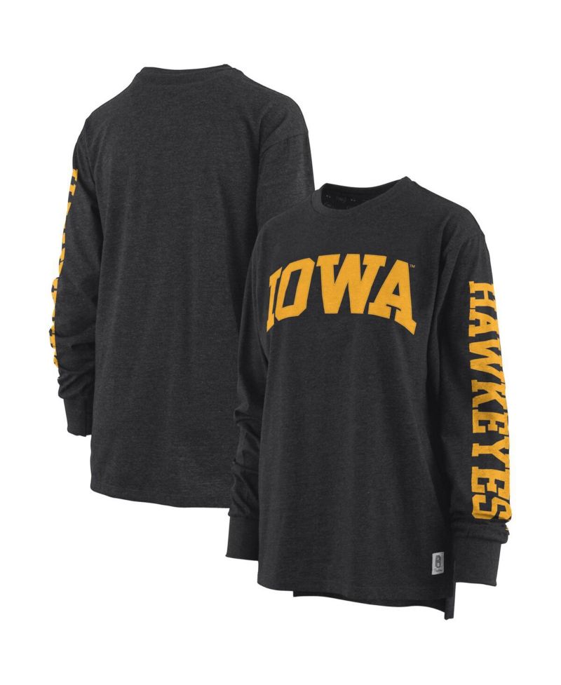 Women's Heathered Black Iowa Hawkeyes Two-Hit Canyon Long Sleeve T-shirt