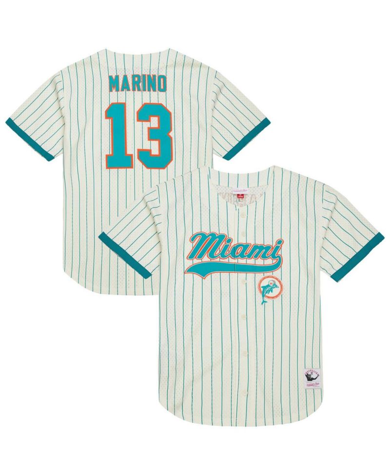 Men's Dan Marino Cream Miami Dolphins Name & Number Mesh Button-Up Baseball Jersey