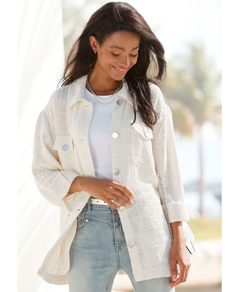 Women's Boucle Shirt with Pockets Everyday Comfort Jacket